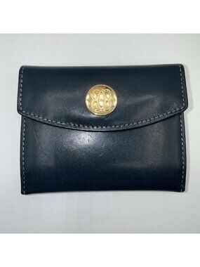 Vintage Bosca Full Grain Blue Leather Small Wallet/Card Holder Trifold